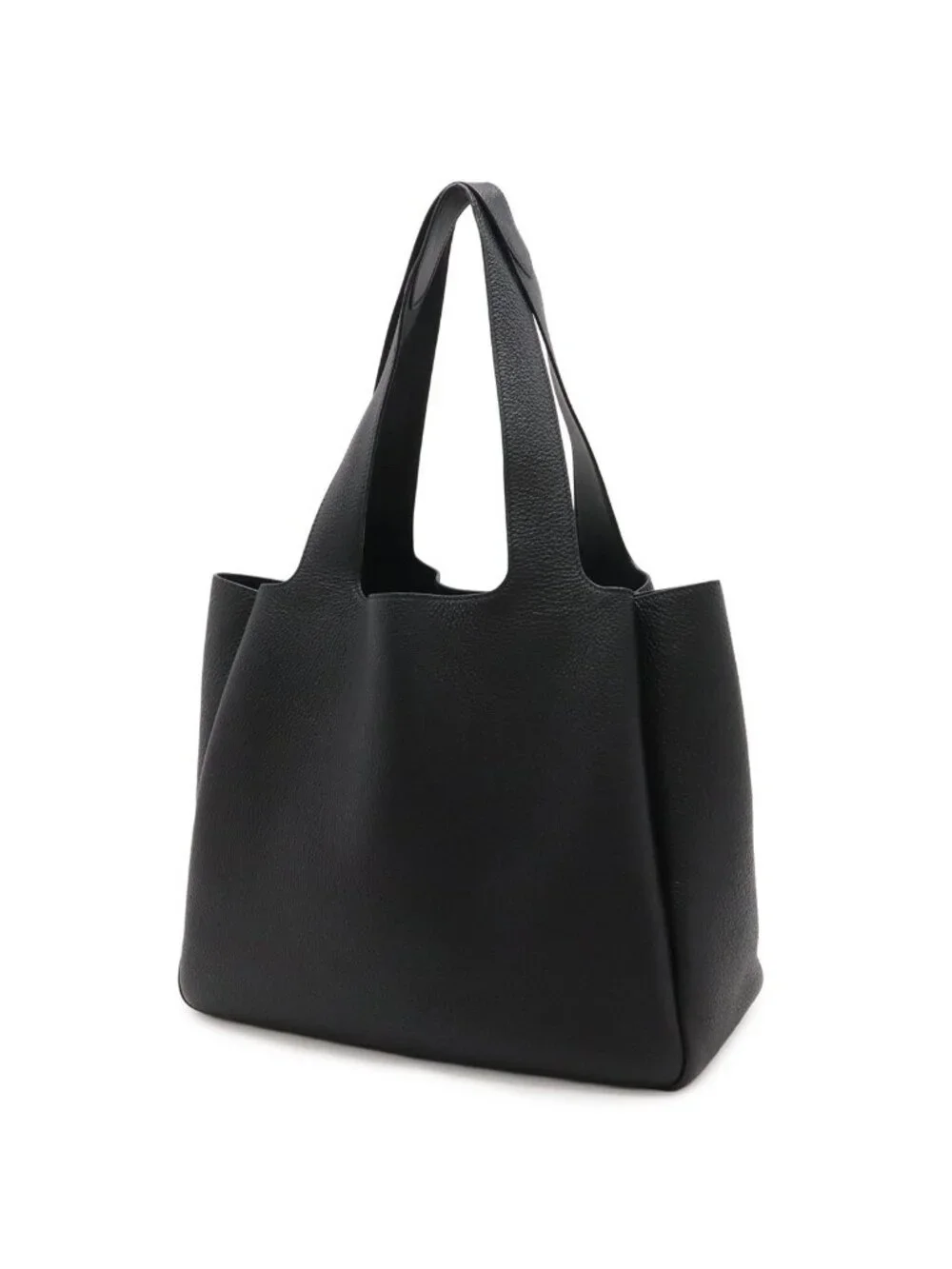 Prada Tote Shoulder Bag Vitello Daino Soft Leather Nero Black Silver Domestic